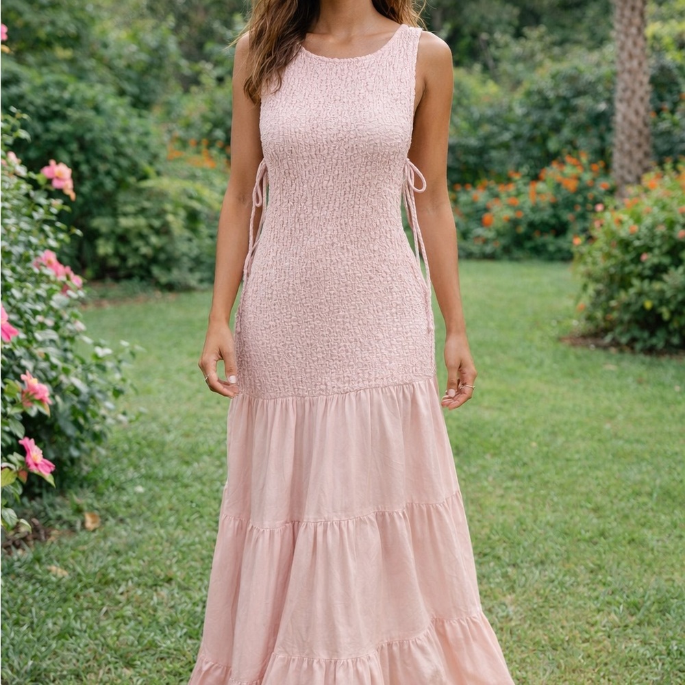 We The Free Blush Pink Smocked Tiered Maxi Dress Free-ED